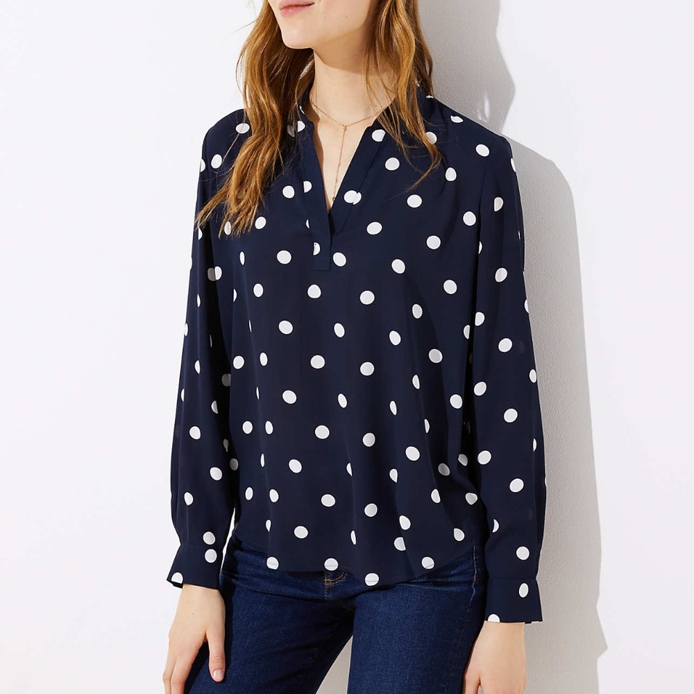 Dotted Collar Split Neck Blouse - image 1